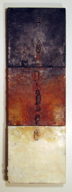 Sue Katz, (MA), "Roof Line Three", 36 x 12 in., Encaustic on Roofing Shingles on Wood Panels