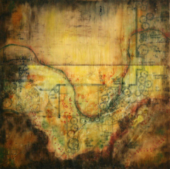 Lisa Bick, (IN), "Anemone September Charm",18 x 18 in., Encaustic Mixed media on Panel