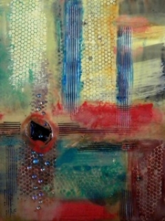 Yvonne Bujis-Mancuso, (WA), "Honeycomb", 19 x 14 in.,Wax medium, glass