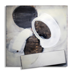 Sandra Filippucci, (NM) "Euphorbia Series-Cactus III, Summer 2013", 34 x 34 in., Wax encaustic on scorched birch panel with second, smaller birch panel