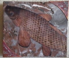 Claire Cundiff, (WA) "Koi", 7 x 8 in., Marble, paper, encaustic medium, copper