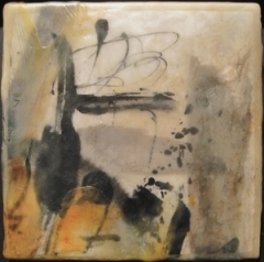 Kathleen Roman, (IL),  "Behold!", 6 x 6 in., Sumi Ink on Ricepaper, natural and tinted beeswax, oil paint