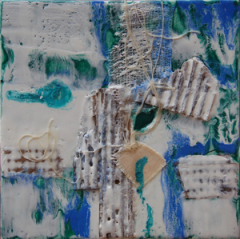 Trish Foschi,"City Grid in Snow", 9.5 x 9.5 in., Encaustic Mixed Media
