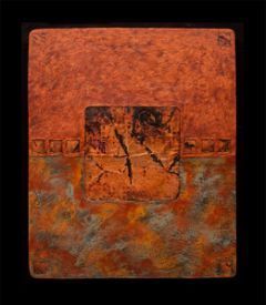 Kara Young, (NM), "Earth and Fire Large Sage", 32 x 26 in., Wall piece made of handcast paper, cement, joint compound, fired & patinated copper, acrylic paint, encaustic